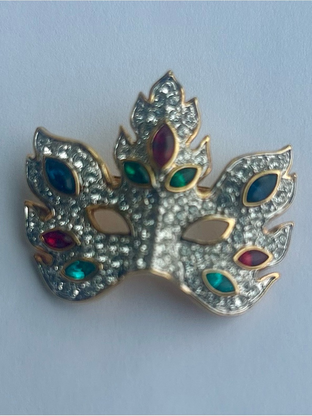 Swarovski Gold-Tone Mask Brooch with Blue, Green & Red Stones